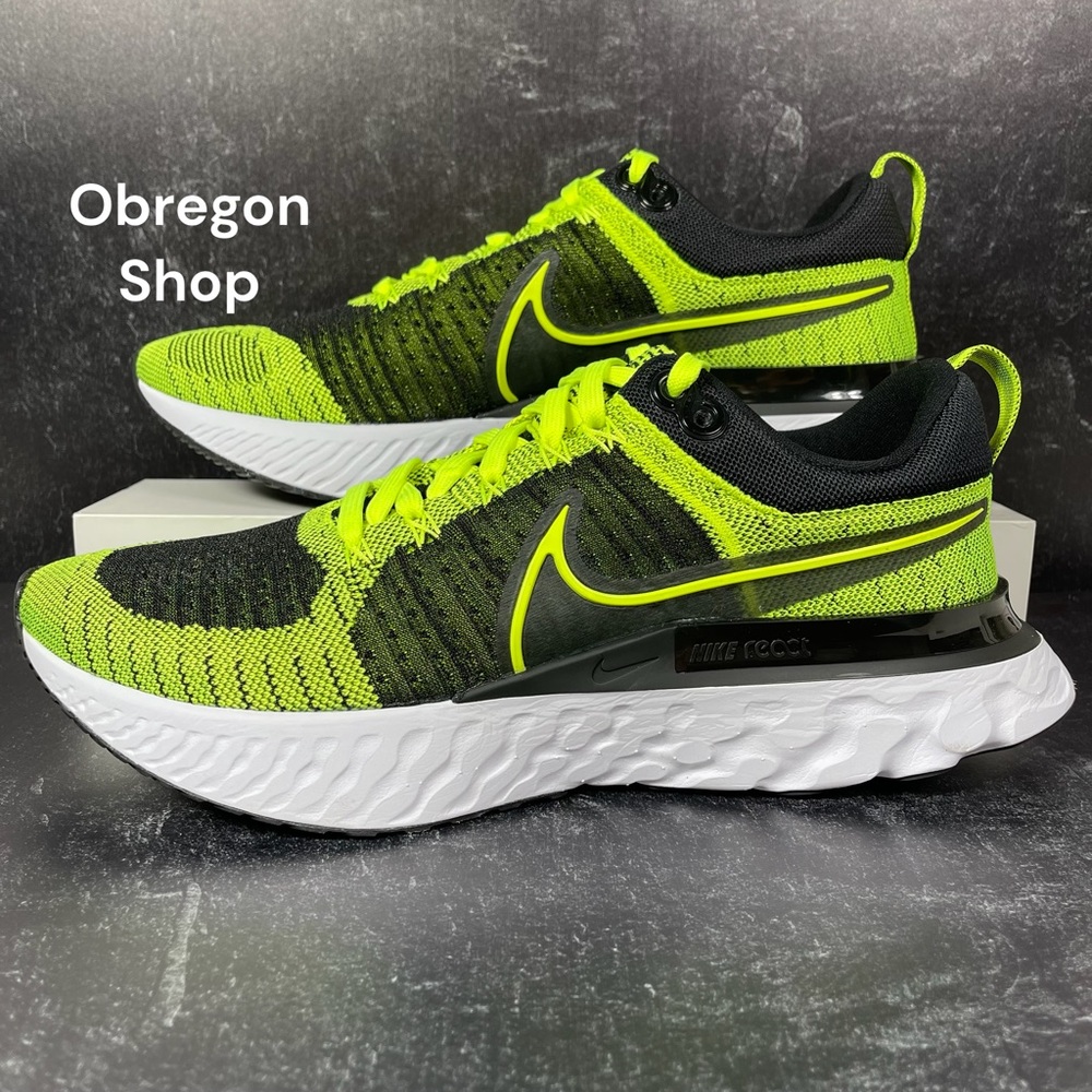 NIKE INFINITY RUN REACT 2 MENS ROAD RUNNING SHOES SIZE 10 FLYKNIT VOLT BLACK GRE